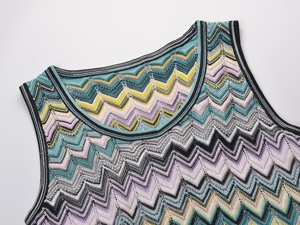 ROBE LONGUE TRICOT CHEVRON — ÉDITION RIVIERA