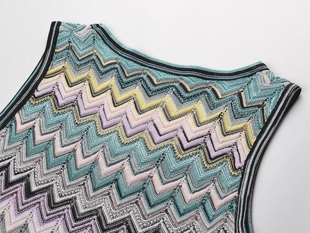 ROBE LONGUE TRICOT CHEVRON — ÉDITION RIVIERA