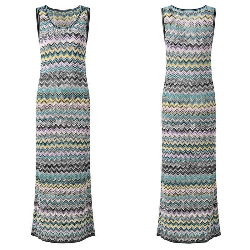 ROBE LONGUE TRICOT CHEVRON — ÉDITION RIVIERA
