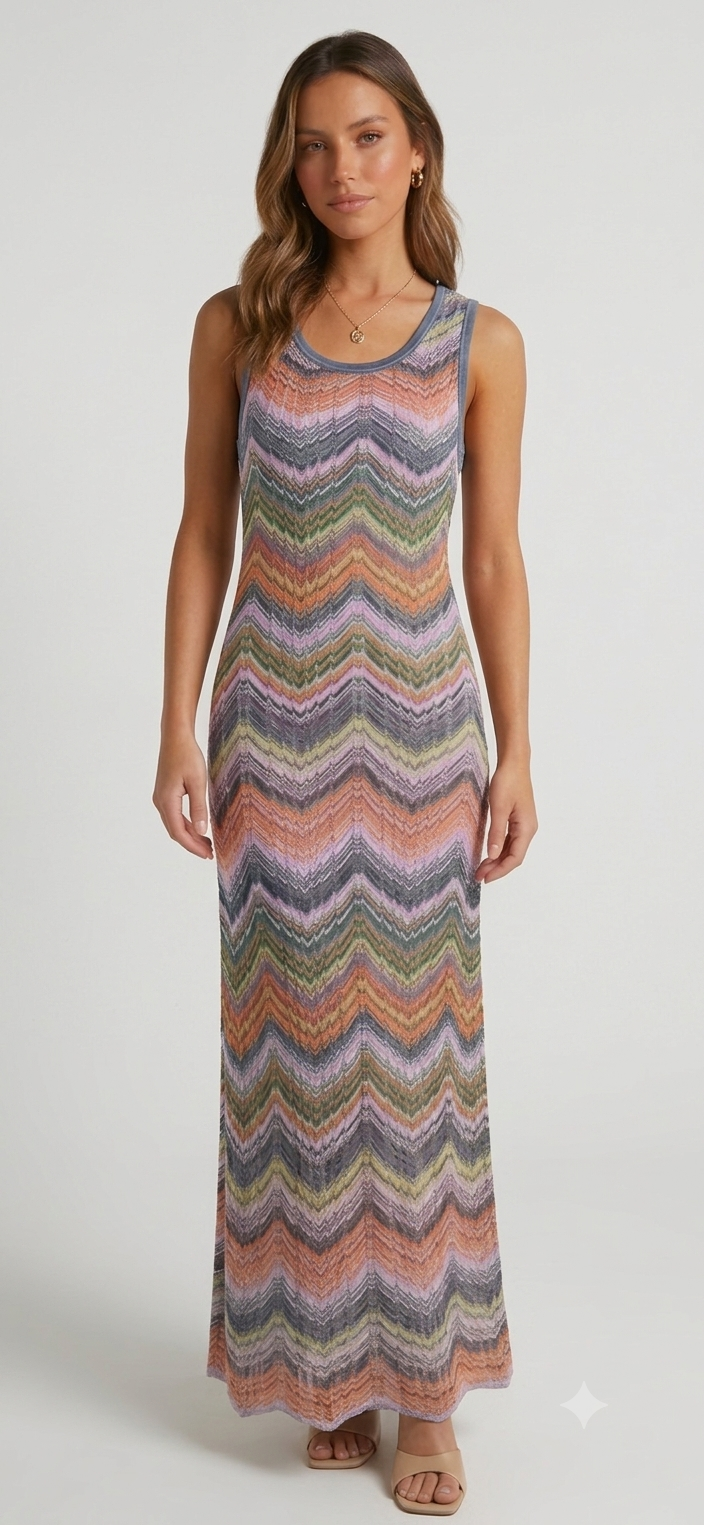 ROBE LONGUE TRICOT CHEVRON — ÉDITION CAPRI